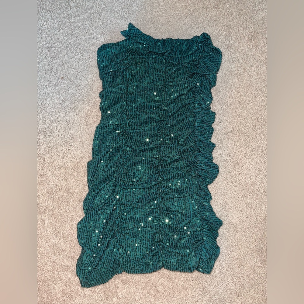 Fashion Nova Emerald Green Sequin Strapless Dress